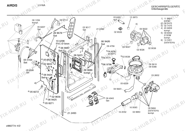 Взрыв-схема посудомоечной машины Airlux SPVAIA1 - Схема узла 02