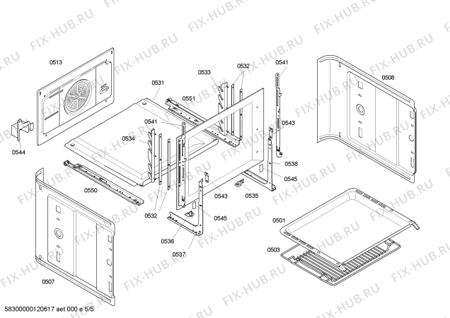 Взрыв-схема плиты (духовки) Bosch HBN414551E Horno bosch indp.multf.inox.mt.pt_car - Схема узла 05