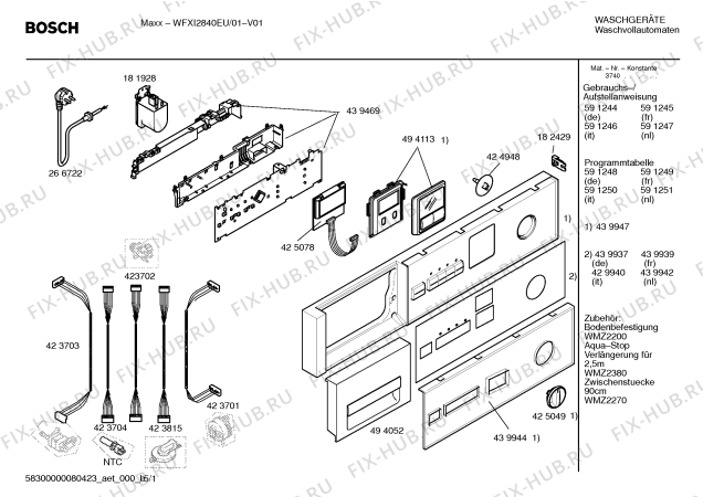 Схема №1 WFXI2840EU Maxx с изображением Инструкция по установке и эксплуатации для стиральной машины Bosch 00591245