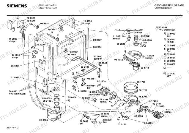 Взрыв-схема посудомоечной машины Siemens SN33102 - Схема узла 02