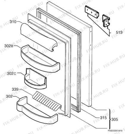 Взрыв-схема холодильника Electrolux (Alno) ER1633I - Схема узла Door 003