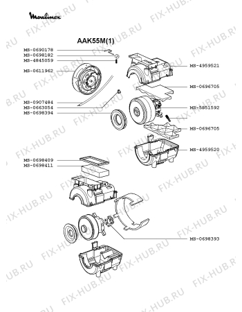 Взрыв-схема пылесоса Moulinex AAK55M(1) - Схема узла YP002149.0P2