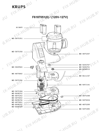 Взрыв-схема кухонного комбайна Krups F6187051(0) - Схема узла 2P000234.2P3