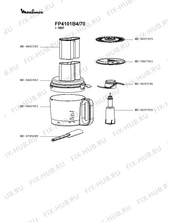Взрыв-схема кухонного комбайна Moulinex FP4101B4/70 - Схема узла 4P003218.8P2