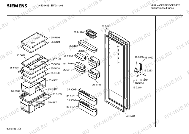 Взрыв-схема холодильника Siemens KS34K421SD - Схема узла 02