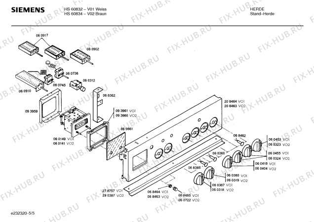 Взрыв-схема плиты (духовки) Siemens HS60832 - Схема узла 05