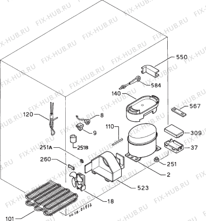 Взрыв-схема холодильника Zanussi ZF214 - Схема узла Cooling system 017