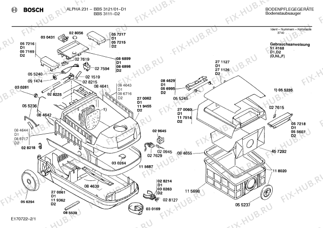 Схема №1 BBS2162RK ALPHA 21 с изображением Модуль для пылесоса Siemens 00056922