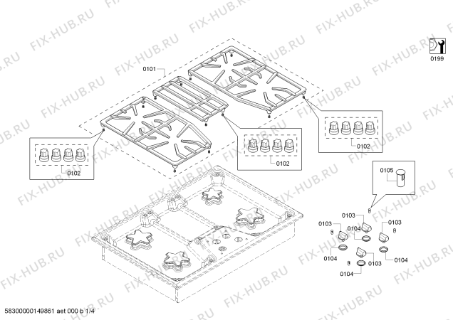 Схема №1 SGS304FS Thermador с изображением Варочная панель для плиты (духовки) Bosch 00246958
