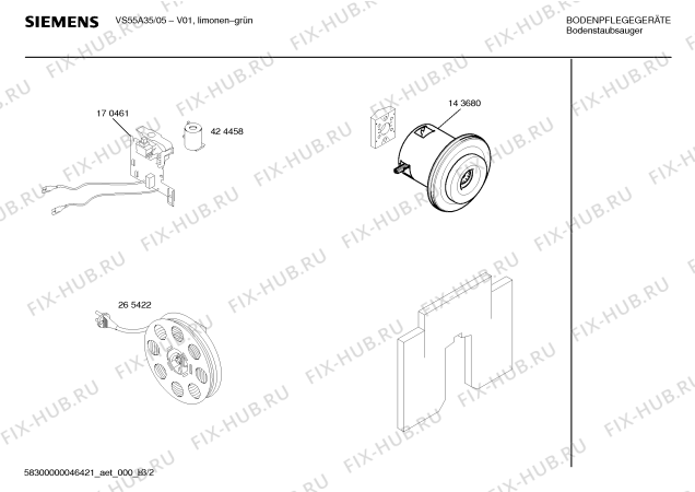 Взрыв-схема пылесоса Siemens VS55A35 fresh&citro 1800W - Схема узла 02