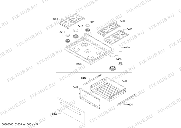Схема №1 HGS3023UC с изображением Крышка для плиты (духовки) Bosch 00649183