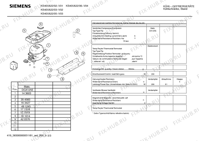 Взрыв-схема холодильника Siemens KS40U622 - Схема узла 03