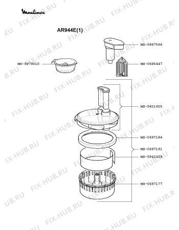 Взрыв-схема кухонного комбайна Moulinex AR944E(1) - Схема узла 1P000590.5P2