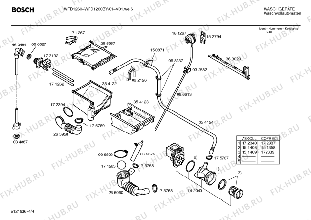Взрыв-схема стиральной машины Bosch WFD1260BY WFD1260 Mecanica - Схема узла 04