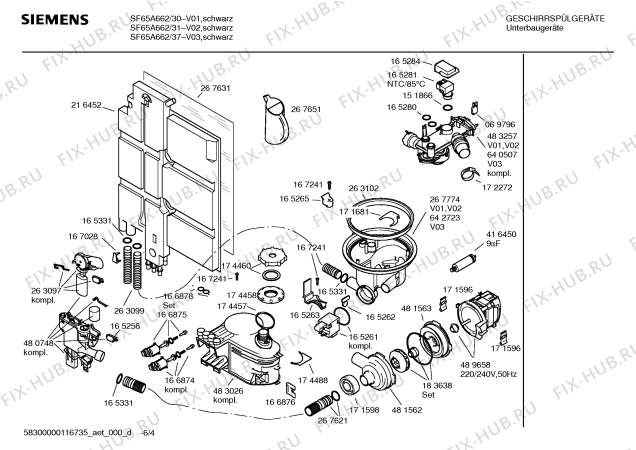 Схема №1 SF65A662 с изображением Инструкция по эксплуатации для электропосудомоечной машины Siemens 00691482