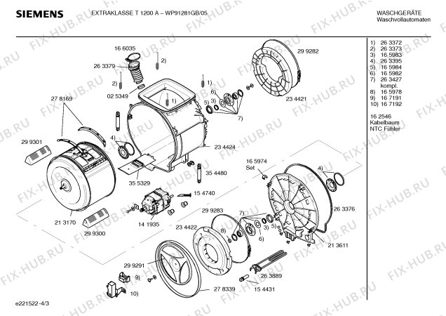 Схема №1 WP91281GB EXTRAKLASSE T1200 с изображением Таблица программ для стиральной машины Siemens 00524511