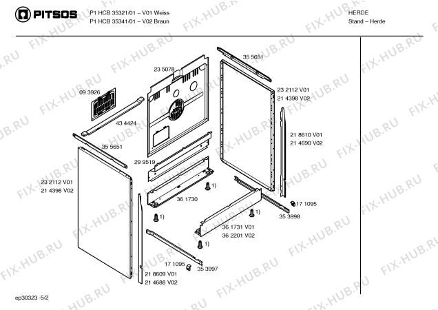 Взрыв-схема плиты (духовки) Pitsos P1HCB35341 - Схема узла 02