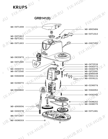 Взрыв-схема кухонного комбайна Krups GRB141(0) - Схема узла 3P000608.7P3