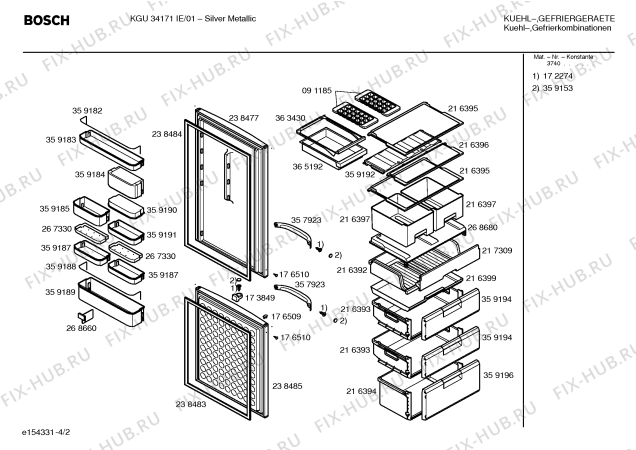 Схема №1 KGU34171IE с изображением Дверь морозильной камеры для холодильника Bosch 00238485