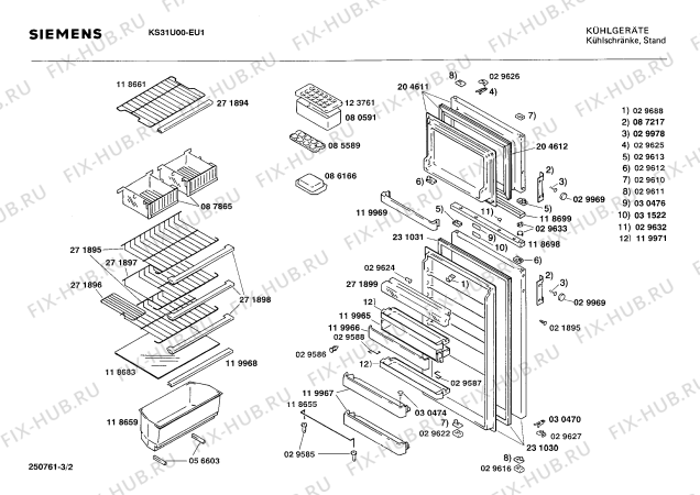 Схема №1 KS31U00 с изображением Панель для холодильной камеры Siemens 00271887
