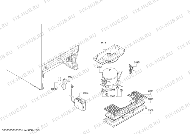 Взрыв-схема холодильника Siemens KS29VVW40 - Схема узла 03