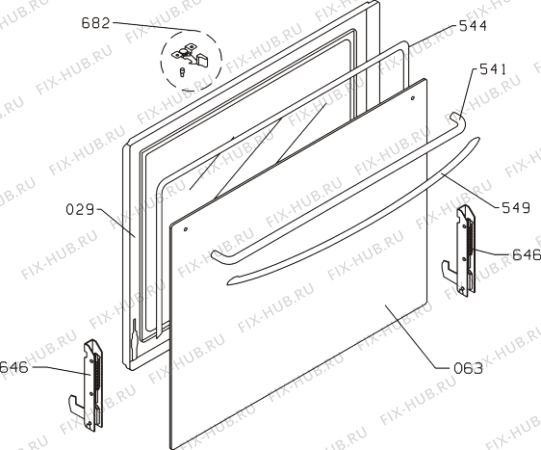 Схема №1 ZT16.0000 (138701, EV434-D544M) с изображением Дверца для плиты (духовки) Gorenje 139327