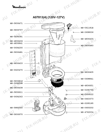 Взрыв-схема кофеварки (кофемашины) Moulinex A07813(4) - Схема узла QP001399.4P2