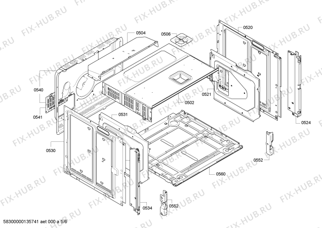 Взрыв-схема плиты (духовки) Siemens HB76LA560 - Схема узла 05