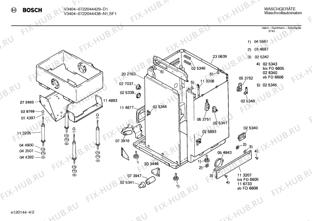 Схема №1 0722044429 V3404 с изображением Таблица программ для стиралки Bosch 00085380