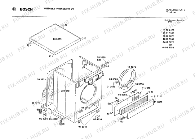 Взрыв-схема сушильной машины Bosch WMT6262 - Схема узла 02