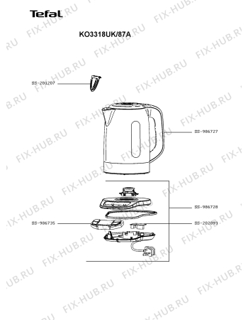 Схема №1 KO3318UK/87A с изображением Элемент корпуса для чайника (термопота) Tefal SS-986728