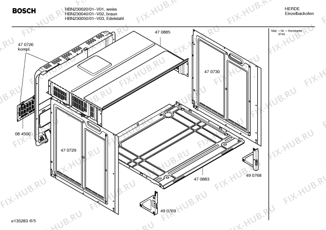Взрыв-схема плиты (духовки) Bosch HBN230050 - Схема узла 05
