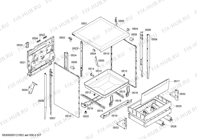 Взрыв-схема плиты (духовки) Bosch HLN654020V - Схема узла 05