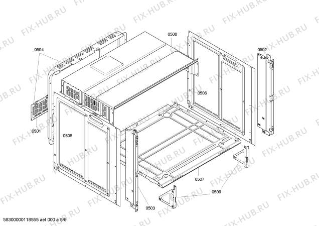 Взрыв-схема плиты (духовки) Siemens HB23R510J - Схема узла 05