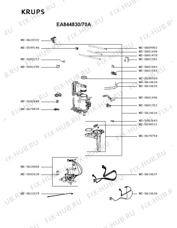 Взрыв-схема кофеварки (кофемашины) Krups EA844830/70A - Схема узла WP004852.4P2