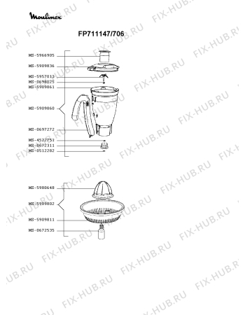 Взрыв-схема кухонного комбайна Moulinex FP711147/706 - Схема узла GP003727.6P2