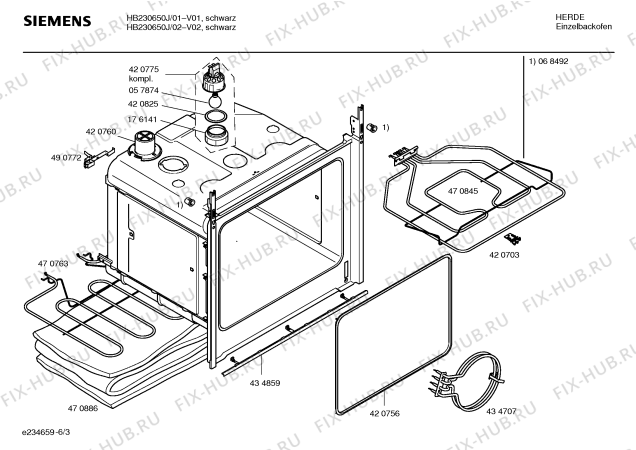 Взрыв-схема плиты (духовки) Siemens HB230650J - Схема узла 03