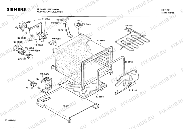 Взрыв-схема плиты (духовки) Siemens HL540221 - Схема узла 03