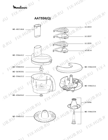 Взрыв-схема кухонного комбайна Moulinex AAT5S6(Q) - Схема узла HP000520.1P3