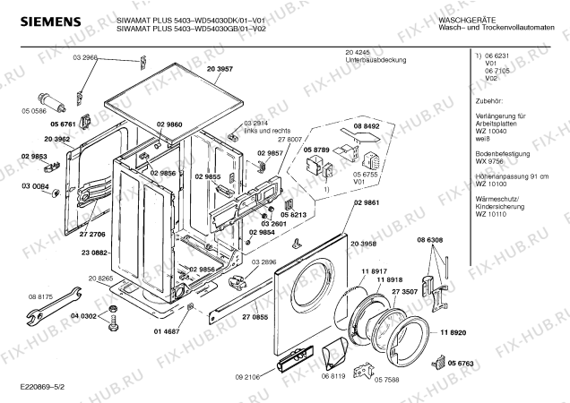 Взрыв-схема стиральной машины Siemens WD54030DK SIWAMAT PLUS 5403 - Схема узла 02