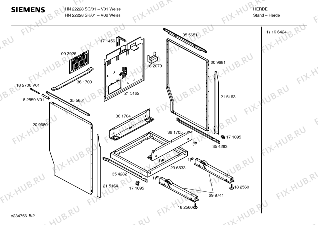 Взрыв-схема плиты (духовки) Siemens HN22228SC - Схема узла 02