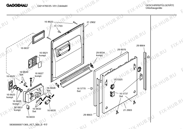 Схема №1 GI214760 с изображением Инструкция по эксплуатации Gaggenau для электропосудомоечной машины Bosch 00589819