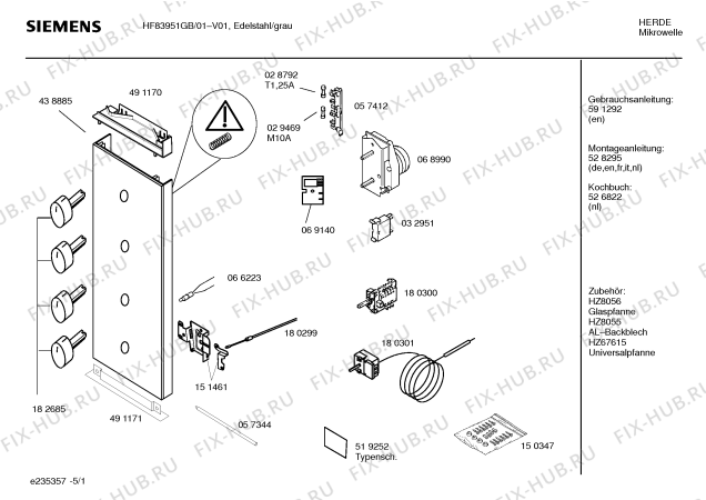 Схема №1 HF83951GB с изображением Инструкция по эксплуатации для микроволновой печи Siemens 00591292