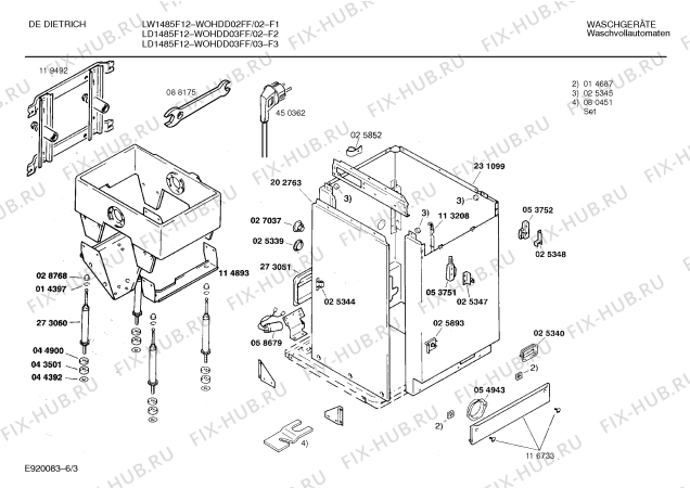 Схема №1 WOHDD03FF, DE DIETRICH LD1485F12 с изображением Вкладыш в панель для стиральной машины Bosch 00273374
