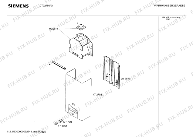 Схема №1 DT02750 ÇAKMAKLI GAZLI SOFBEN с изображением Корпус для водонагревателя Siemens 00472702