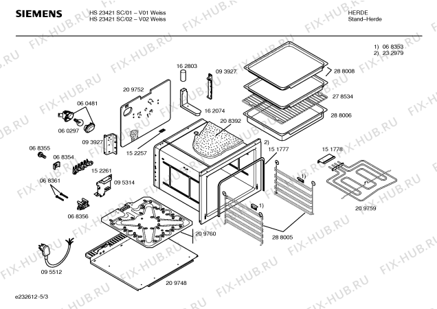 Взрыв-схема плиты (духовки) Siemens HS23421SC - Схема узла 03