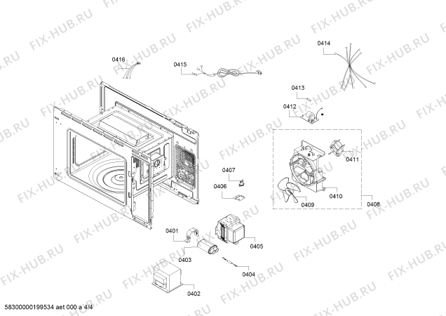 Взрыв-схема микроволновой печи Siemens BE520LMR0 - Схема узла 04