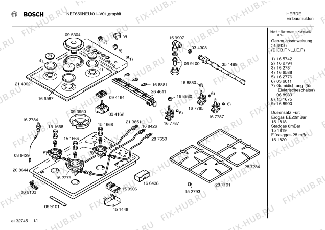 Схема №1 NET656NEU с изображением Столешница для плиты (духовки) Bosch 00214062