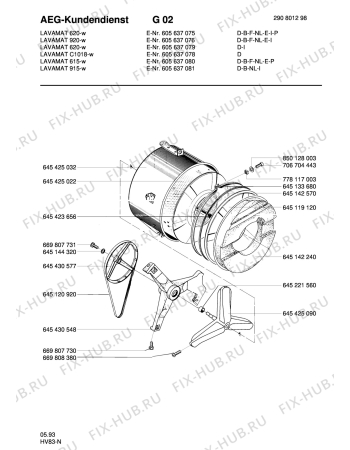 Взрыв-схема стиральной машины Aeg LAV915 - Схема узла Tub and drum