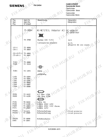 Схема №4 FA124G4 с изображением Сервисная инструкция для видеоаппаратуры Siemens 00535363